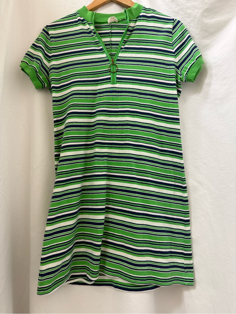 Vintage Green & Navy Striped Short Sleeve Dress